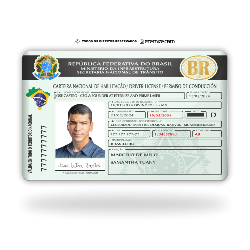 CNH de metal inoxidável gravado a laser premium colorido - frente. Melhor que PVC.